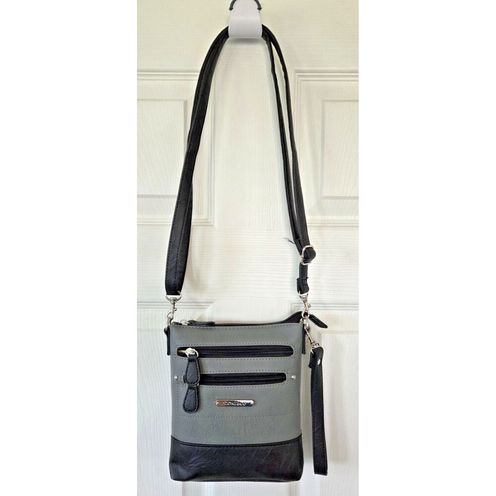 STONE & CO. Gray & Black Faux Leather Crossbody Purse Bag Adjustable Strap
